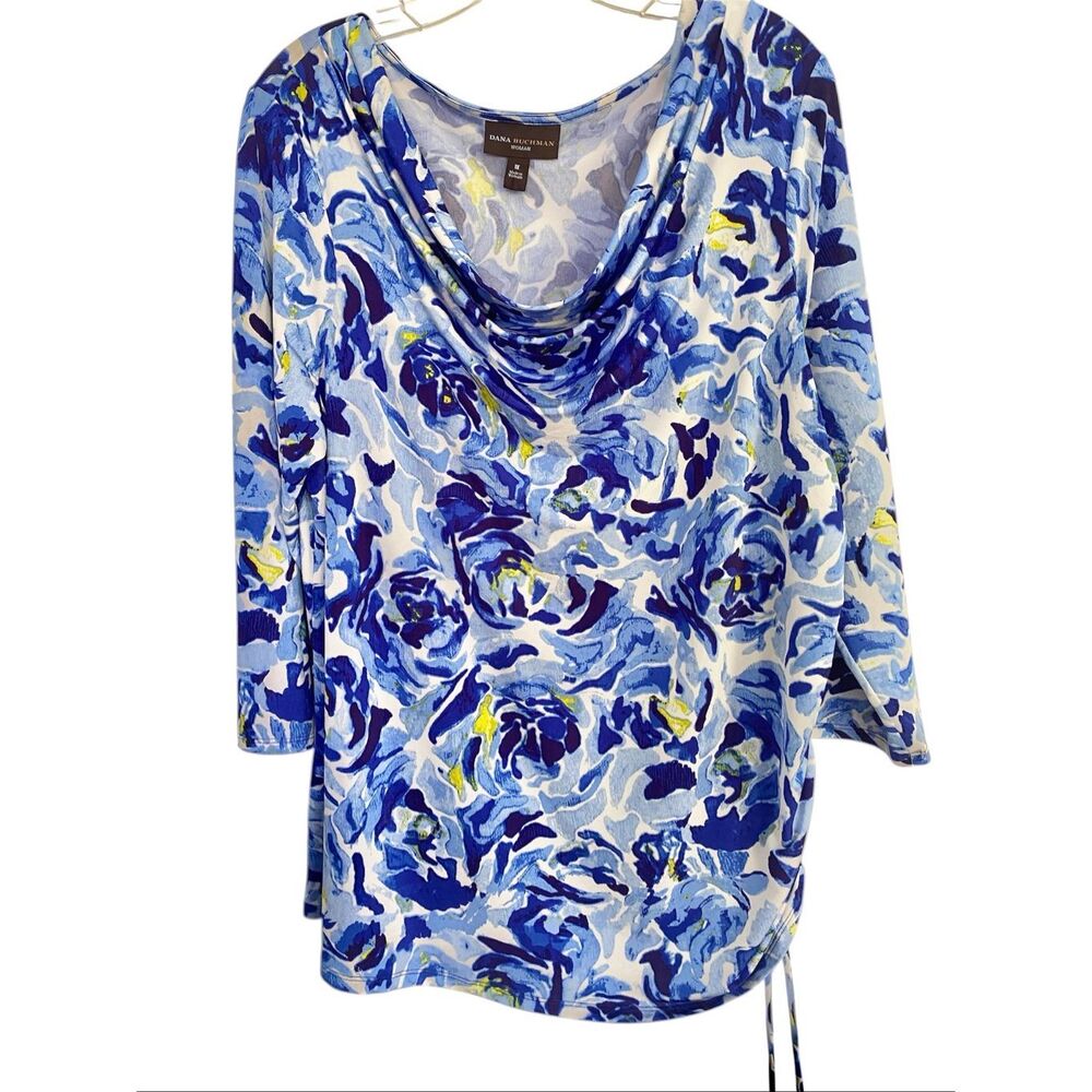 Dana Buchman Blue Floral 3/4 Sleeve rushed Tunic Sz 1X